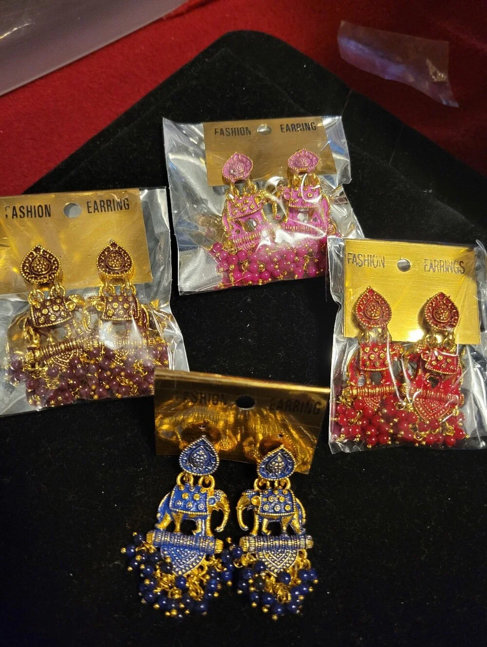 Gold-Tone and Blue Elephant Drop Earrings - Women Jewelry